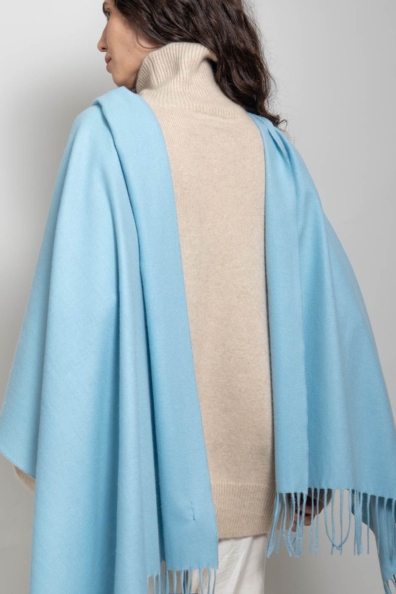 Кашемировый палантин голубой с кистями 154-5-27