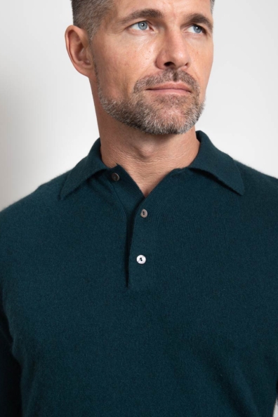 Мужской джемпер-поло из кашемира темно-зеленый 711-BB-2