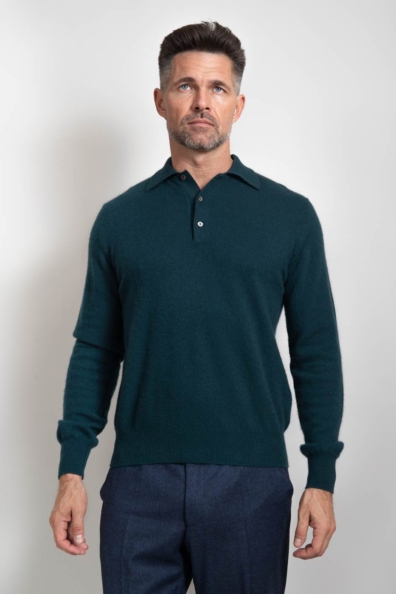 Мужской джемпер-поло из кашемира темно-зеленый 711-BB-2