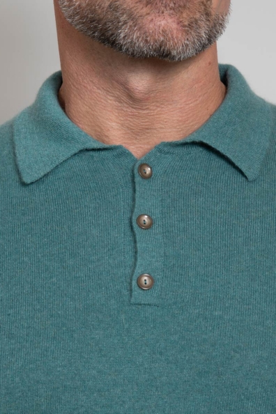 Мужской кашемировый джемпер-поло сине-зеленый 711-BB-1