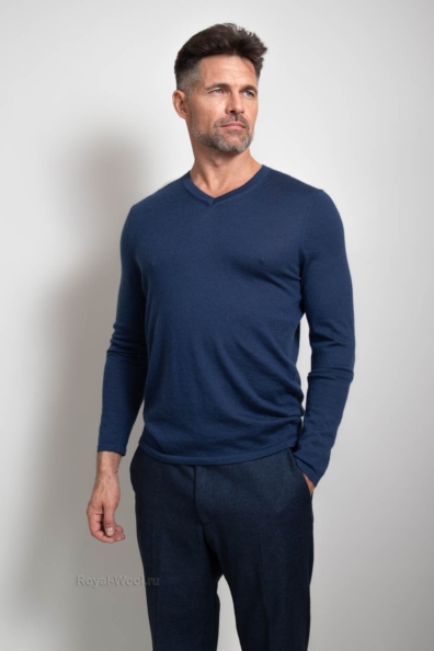 Мужской синий джемпер кашемир-шёлк 701-GM-7