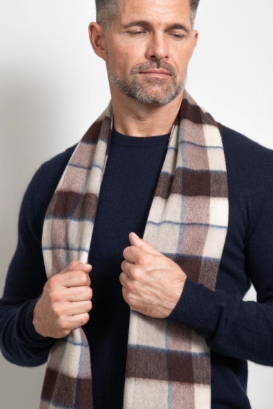 Мужской шарф шерстяной бежевая клетка 490-8T-3