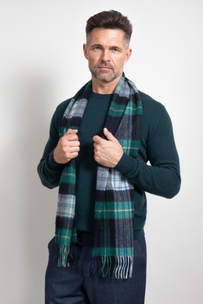 Мужской шарф из шерсти зеленая клетка 490-8T-2