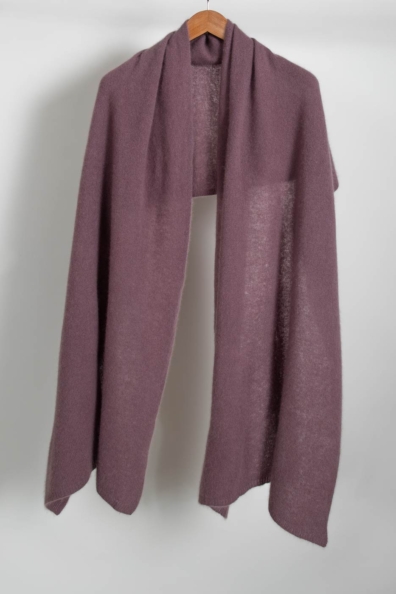 Кашемировый палантин бежево-лиловый трикотажный 154-6G-2