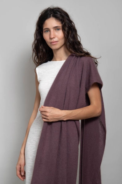 Кашемировый палантин бежево-лиловый трикотажный 154-6G-2