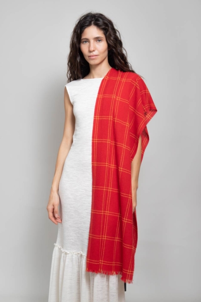 Кашемировый яркий красный палантин 154-3G-18