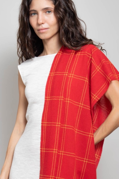 Кашемировый яркий красный палантин 154-3G-18