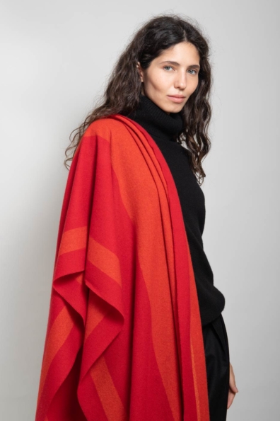 Палантин кашемировый красно-оранжевый 154-5-28