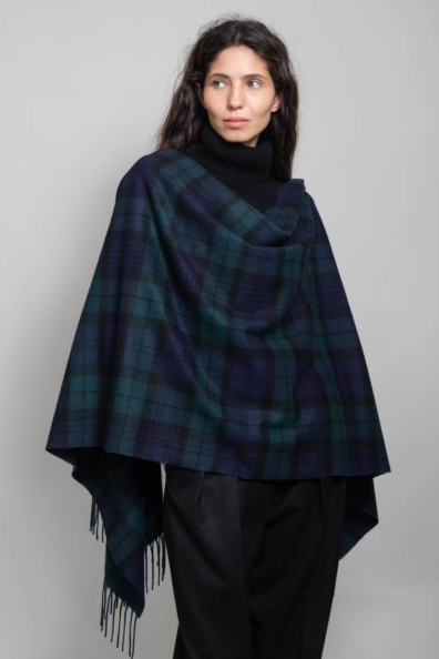 Палантин кашемировый сине-зеленая клетка 154-5-30