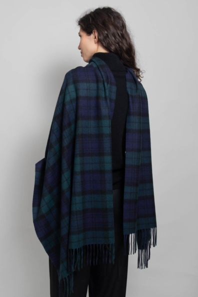 Палантин кашемировый сине-зеленая клетка 154-5-30