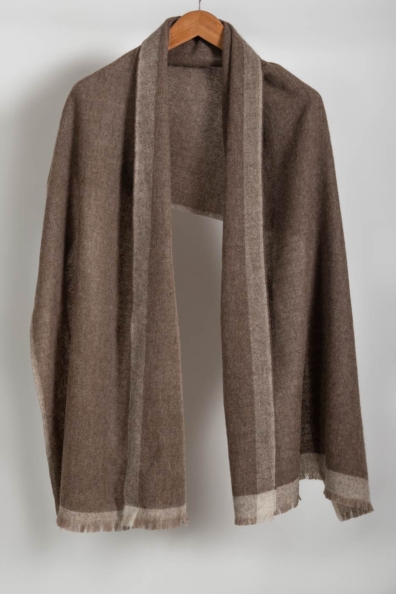Палантин шерстяной темно-бежевый с окантовкой 70×200 1131-21