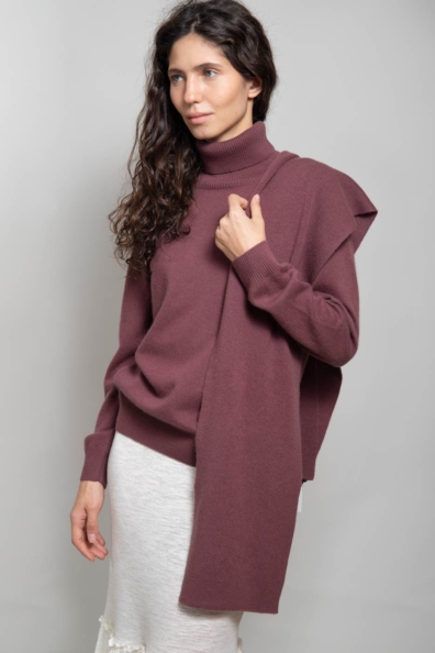 Шарф кашемир бежево-лиловый трикотажный 760-BB-10