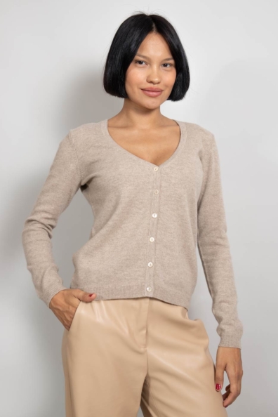 Светло-бежевый джемпер кашемир на пуговицах 703-2E-11