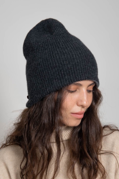 Кашемировая шапка темно-серая двухсторонняя 750-4-44