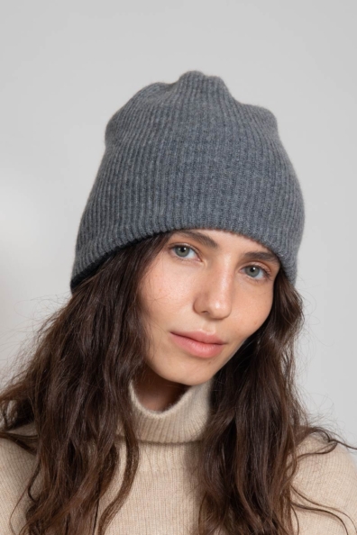 Кашемировая шапка темно-серая двухсторонняя 750-4-44