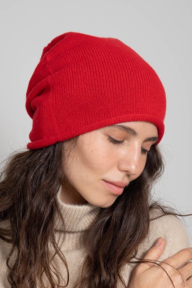 Кашемировая шапка женская красная 750-4-49