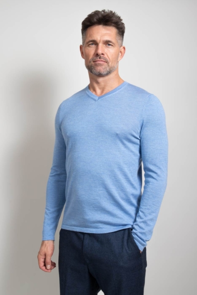 Мужской джемпер кашемир-шёлк голубой 701-GMV-sky