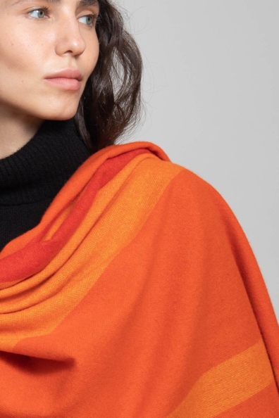 Палантин кашемировый оранжевый в полоску 154-5-31