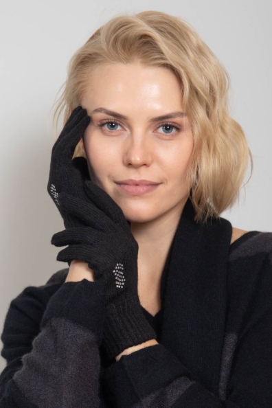 Перчатки черные женские шерстяные со стразами 352-1