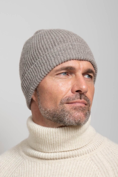 Шапка бини с отворотом шерсть яка 195-1-M