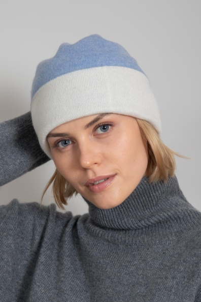 Шапка кашемировая женская бело-голубая 750-4-53