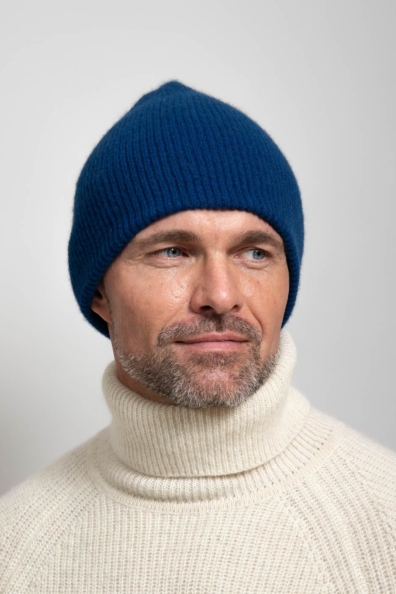 Шапка мужская кашемир синяя двойная 750-4-49M