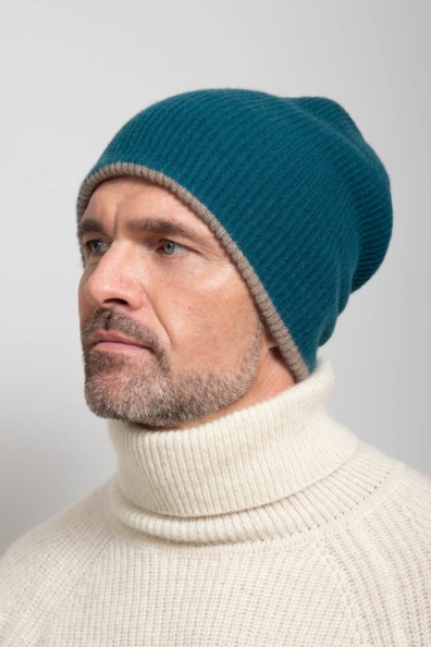 Шапка мужская кашемир темно-бирюзовая 750-4-48M