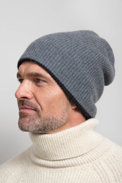 Шапка мужская кашемир темно-серая двухсторонняя 750-4-44M