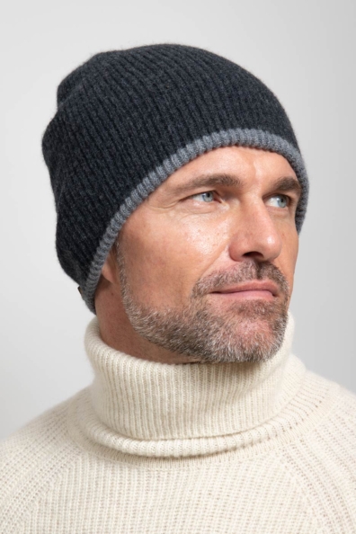 Шапка мужская кашемир темно-серая двухсторонняя 750-4-44M