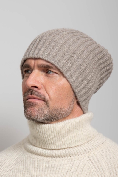 Шапка шерстяная серая вязаная 195-3-ULM-4