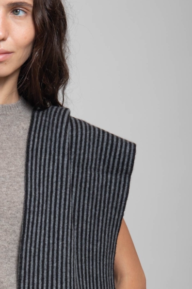 Шарф кашемир черный в полоску 760-M-1