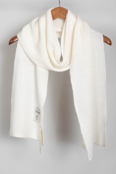 Шарф кашемировый белый трикотажный 760-M-4