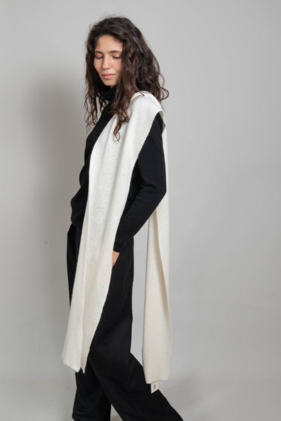 Шарф кашемировый белый трикотажный 760-M-4