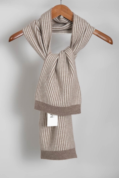 Шарф кашемировый бежевый в полоску 760-M-2