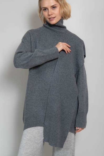 Шарф кашемировый серый трикотажный 760-BB-11