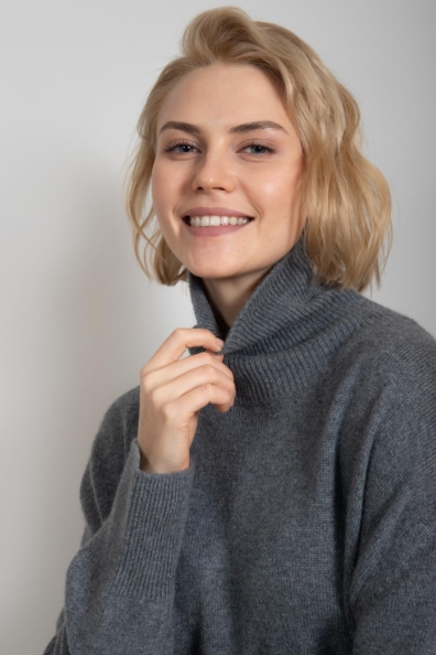 Свитер кашемир женский оверсайз серый 709-M-7