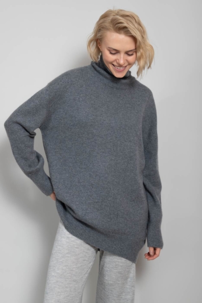 Свитер кашемир женский оверсайз серый 709-M-7