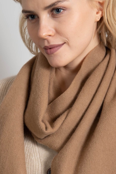 Бежевый шарф кашемир-шерсть 196-10-1MT