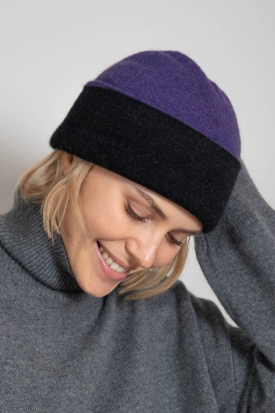 Шапка кашемир двухсторонняя фиолетовая-графит 750-4-58