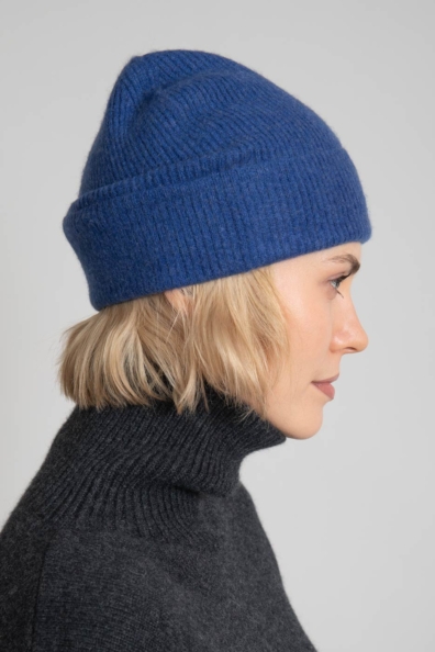Шапка кашемир голубая легкая с отворотом 750-E-blue-1