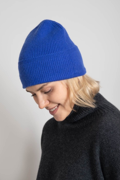 Шапка кашемир синяя демисезонная 750-E-blue-2