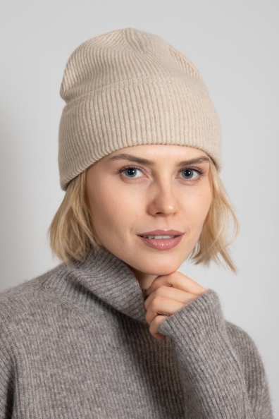 Шапочка кашемировая светло-бежевая 750-E-beige