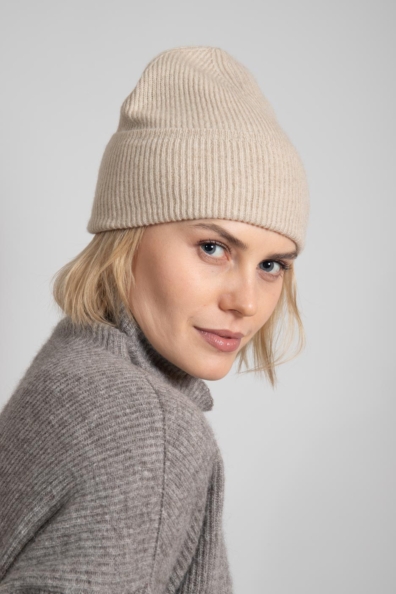 Шапочка кашемировая светло-бежевая 750-E-beige