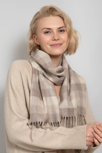 Шарф кашемир светло-бежевая клетка 760-60