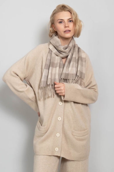 Шарф кашемир светло-бежевая клетка 760-60