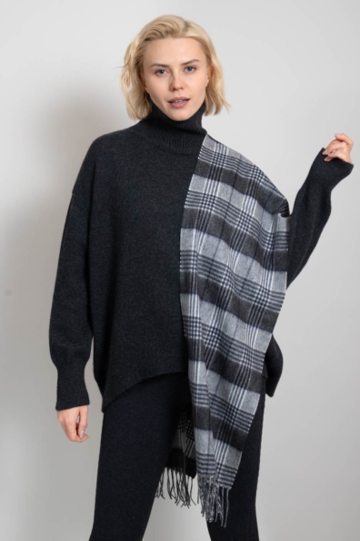 Шарф кашемировый серая клетка 760-62