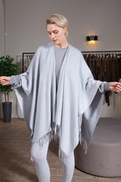 Пончо кашемировое серо-голубое 780-1