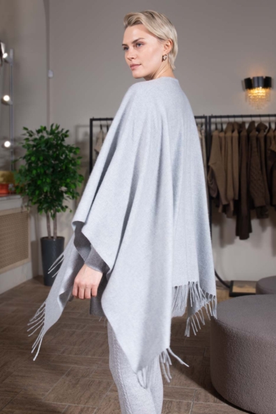 Пончо кашемировое серо-голубое 780-1