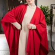 Красное кашемировое пончо фото1