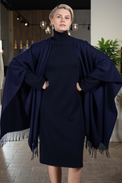 Пончо кашемировое темно-синее 780-8